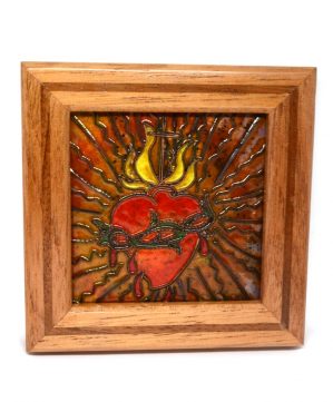 Sagrado Corazón Cuadro Altar Religioso Esmalte de Joyería a Fuego